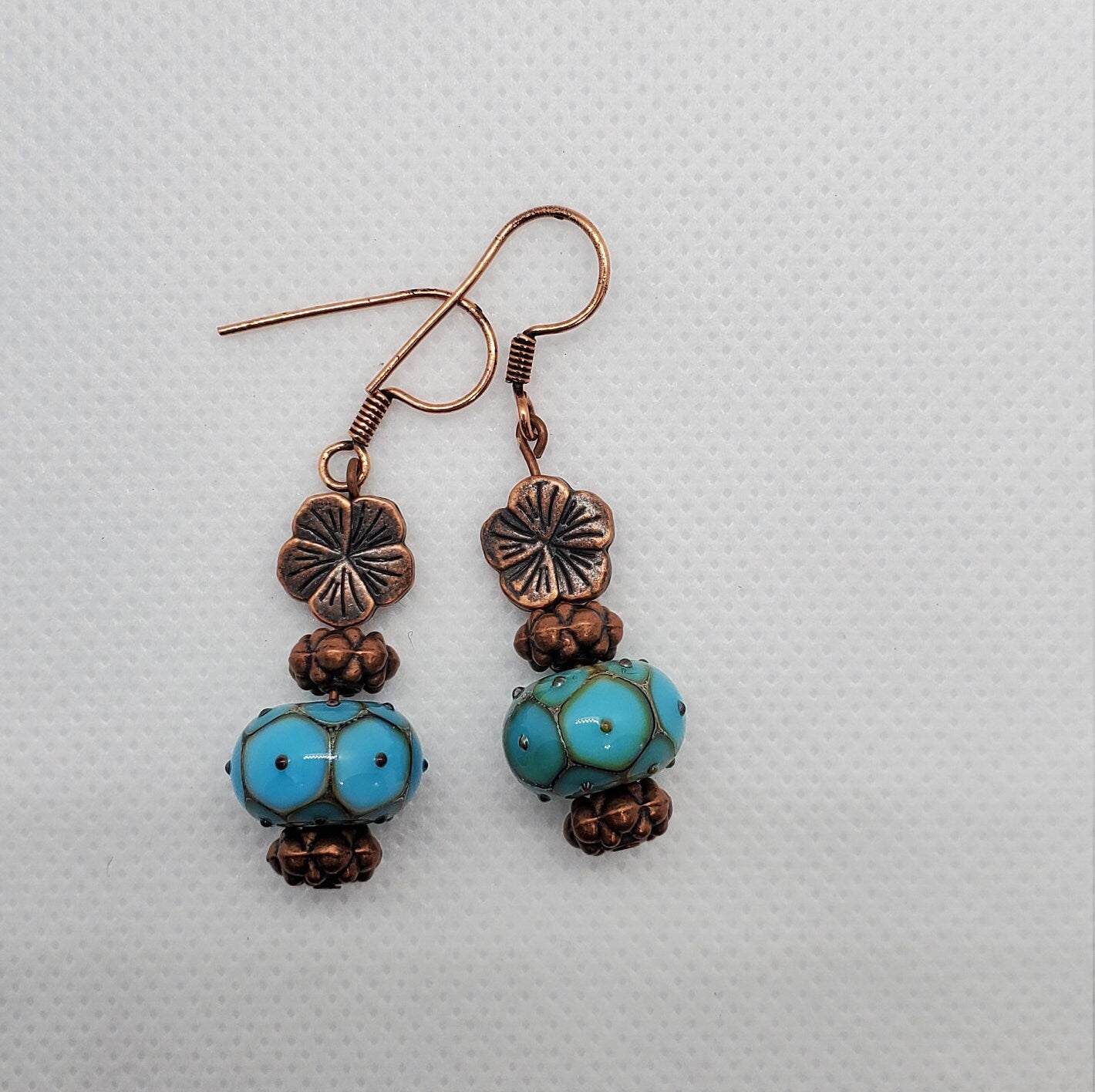 Hawaiian Dream Artisan Glass Earrings, Lampwork Glass Bead by Grace Lampwork Beads, Copper Earring Wire