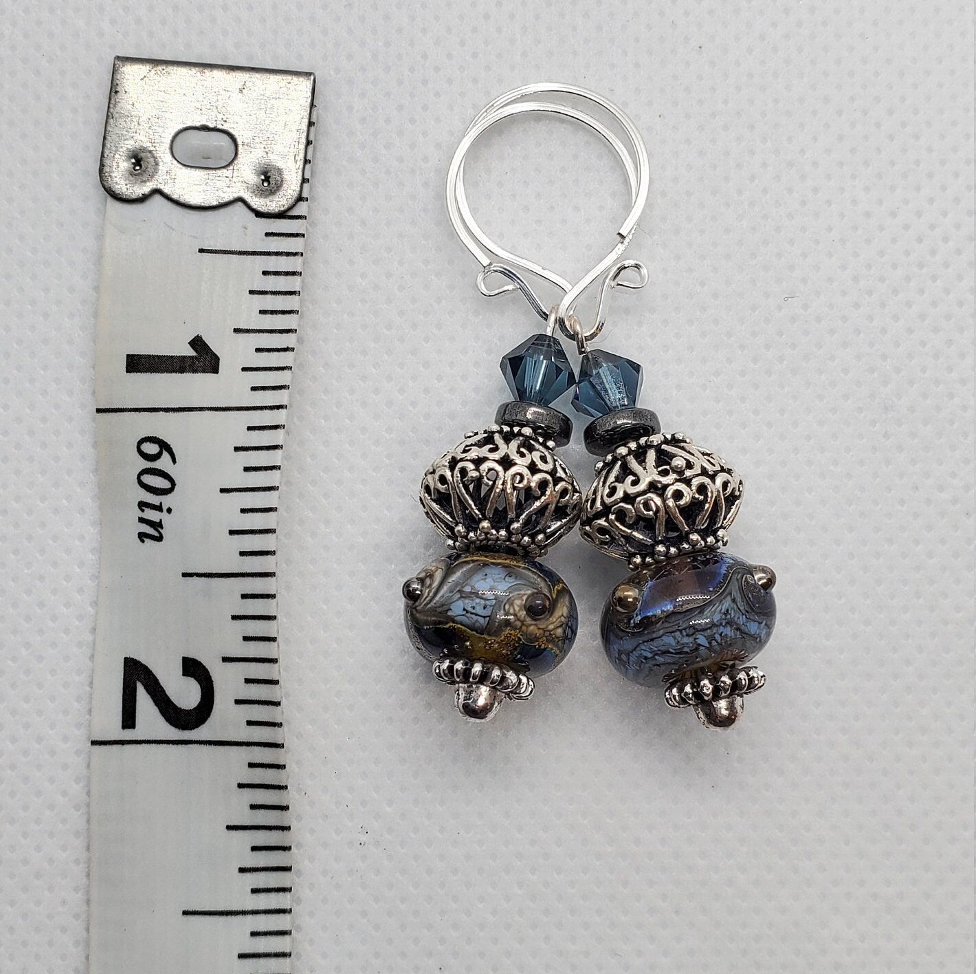 Stormy night Artisan Glass Earrings, Lampwork Glass Bead by Grace Lampwork Beads, Silver Filled Earring Wire