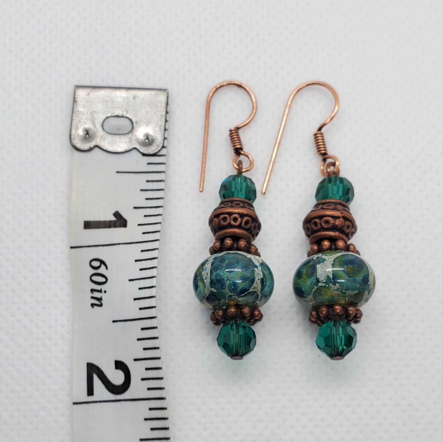 Arabian Nights stunning Artisan Glass Earrings, Lampwork Glass Bead by Grace Lampwork Beads, Copper Earring Wire