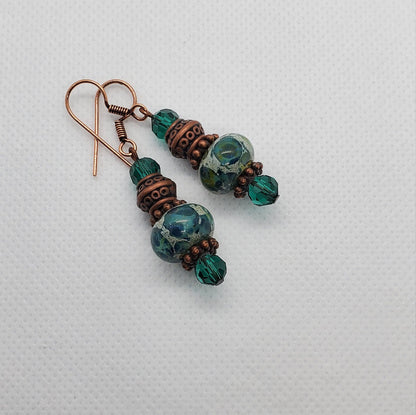 Arabian Nights stunning Artisan Glass Earrings, Lampwork Glass Bead by Grace Lampwork Beads, Copper Earring Wire