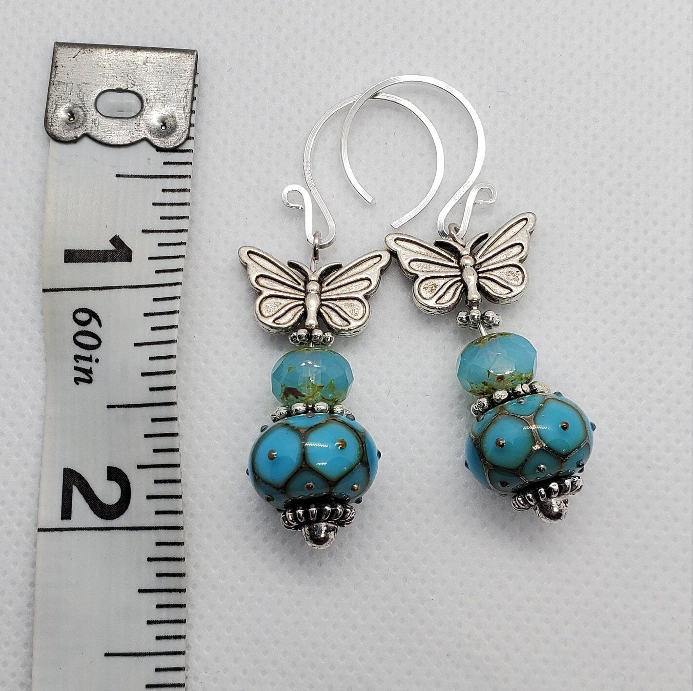 Butterfly Blues Artisan Glass Earrings, Lampwork Glass Bead by Grace Lampwork Beads, Silver Filled Earring Wire