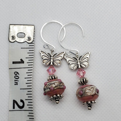 Butterfly Kisses Artisan Glass Earrings, Lampwork Glass Bead by Grace Lampwork Beads, Silver Filled Earring Wire