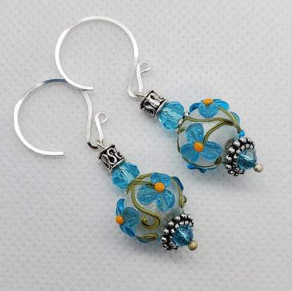 Garden Blooms Artisan Glass Earrings, Lampwork Glass Bead by Grace Lampwork Beads, Silver Filled Earring Wire