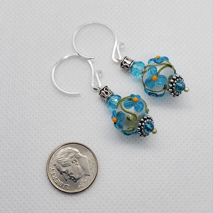 Garden Blooms Artisan Glass Earrings, Lampwork Glass Bead by Grace Lampwork Beads, Silver Filled Earring Wire