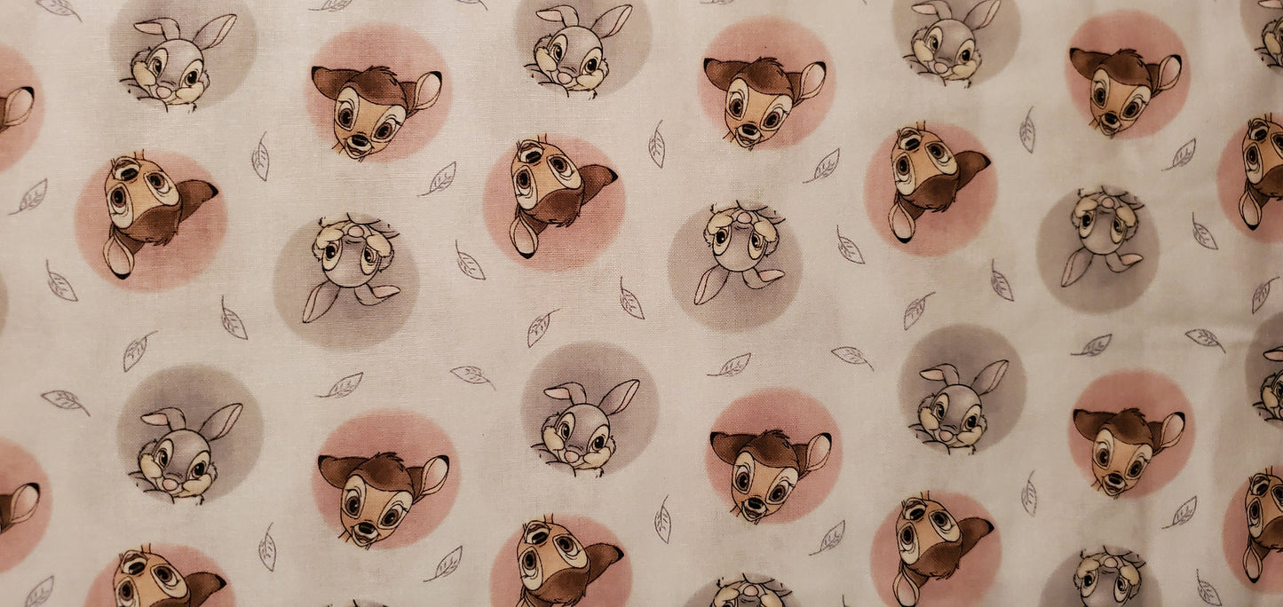 Bambi and Thumper Badges Disney Fabric by the half yard. 100% Cotton.