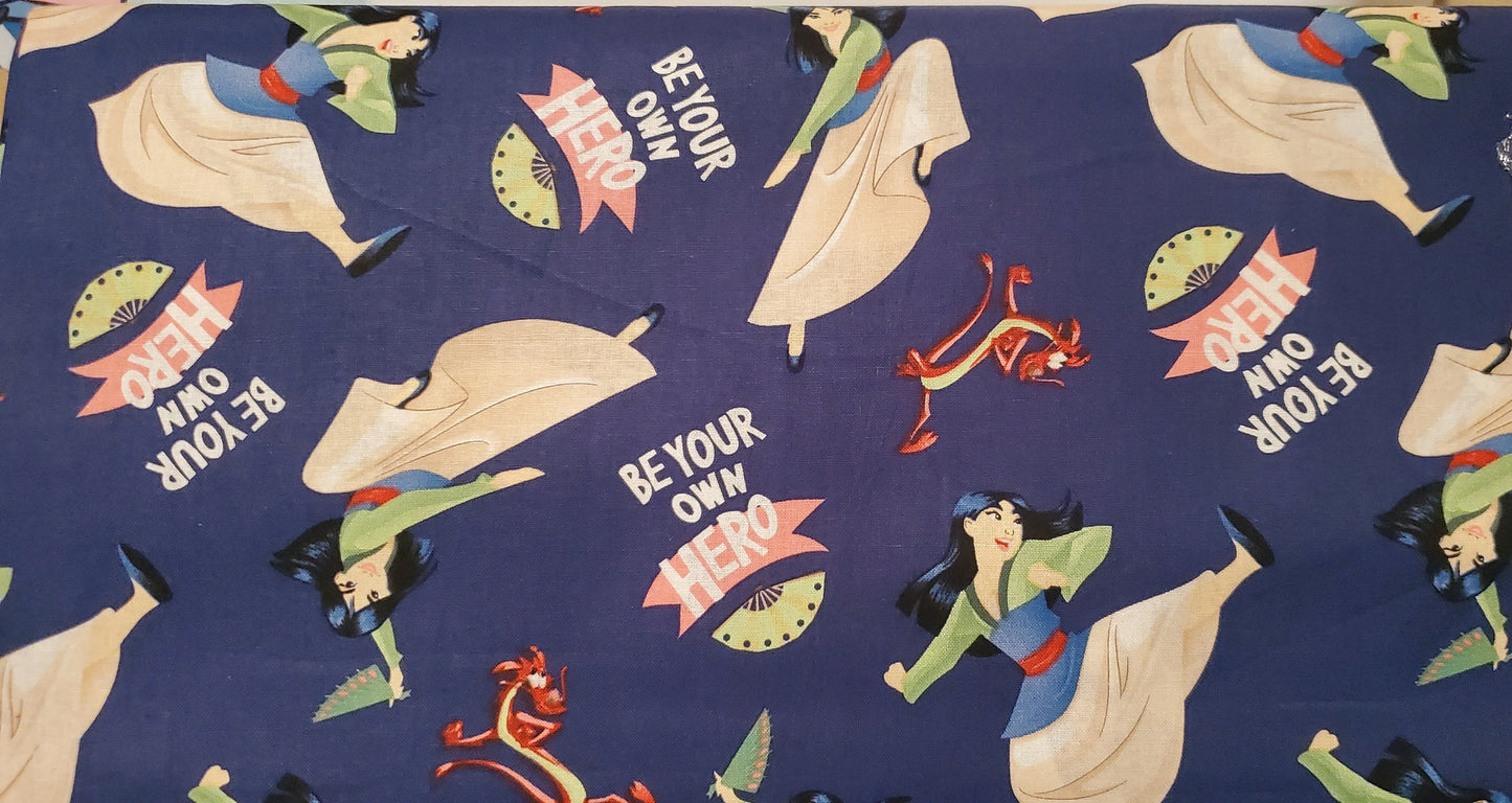 Disney MULAN Be your own hero - MUSHO Fabric by the half yard. 100% Cotton.