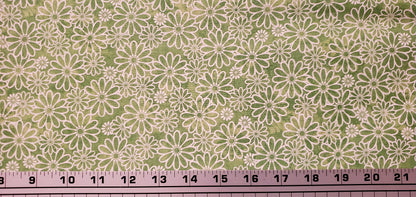 Sundrenched Daisies Lime fabric by the half yard. 100% Cotton.