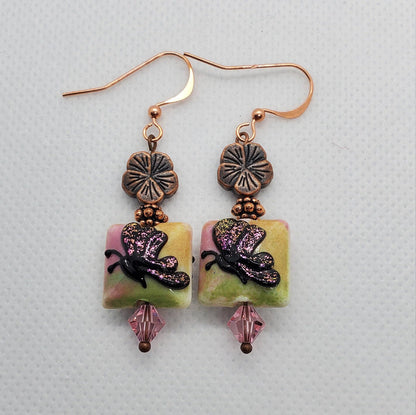 Butterfly Blooms Artisan Glass Earrings, Lampwork Glass Bead by Grace Lampwork Beads, Copper Earring Wire