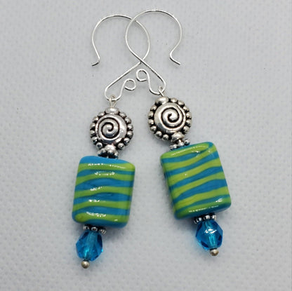 Calypso Dreams Artisan Glass Earrings, Lampwork Glass Bead by Grace Lampwork Beads, Silver Filled Earring Wire