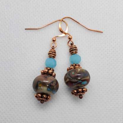 Vintage Elegance Artisan Glass Earrings, Lampwork Glass Bead by Grace Lampwork Beads, Copper Earring Wire
