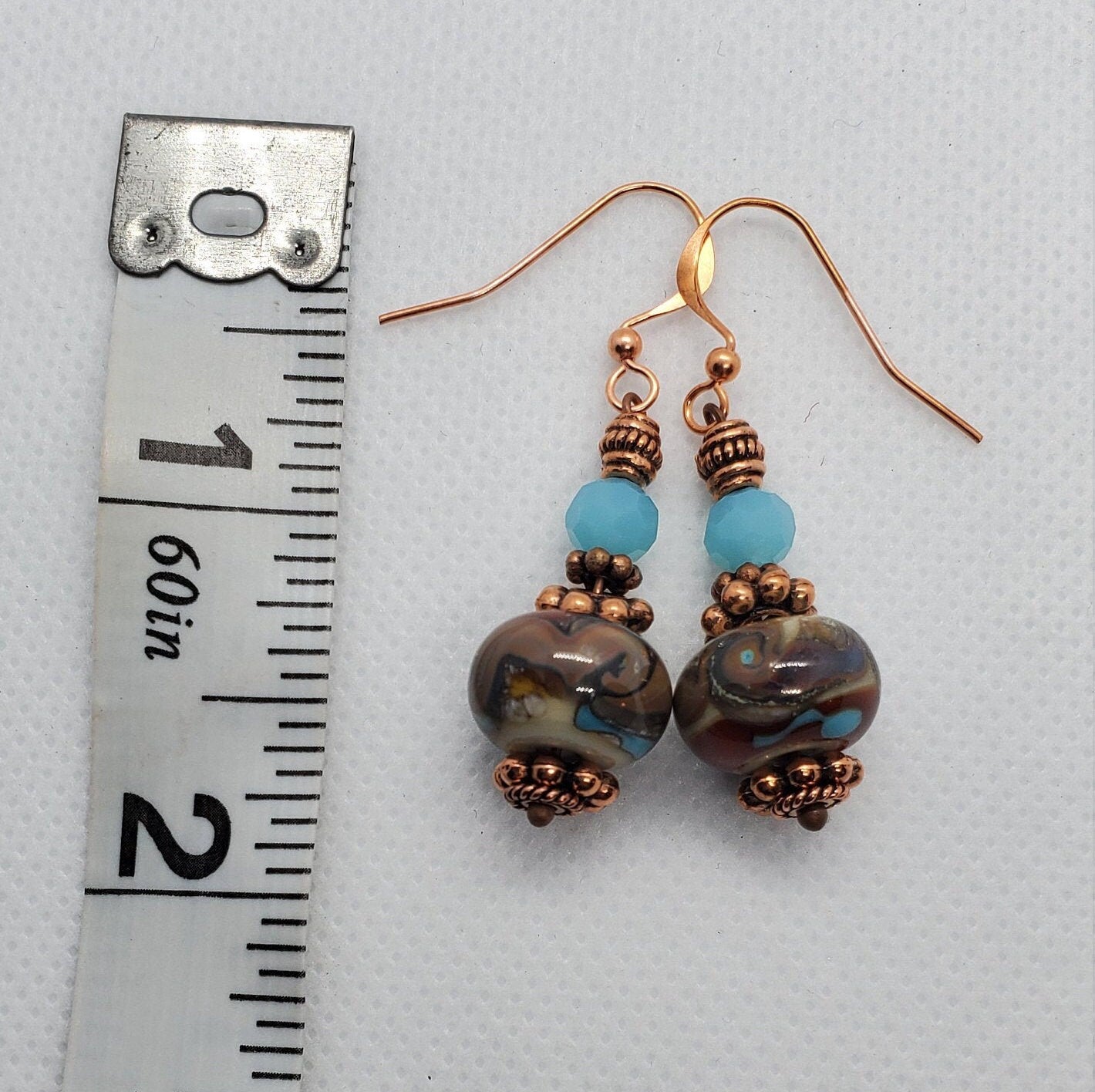 Vintage Elegance Artisan Glass Earrings, Lampwork Glass Bead by Grace Lampwork Beads, Copper Earring Wire