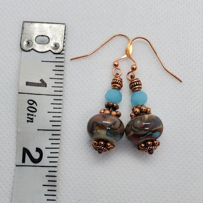 Vintage Elegance Artisan Glass Earrings, Lampwork Glass Bead by Grace Lampwork Beads, Copper Earring Wire