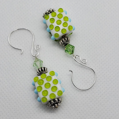 Prickly Pear Artisan Glass Earrings, Lampwork Glass Bead by Grace Lampwork Beads, Silver Filled Earring Wire