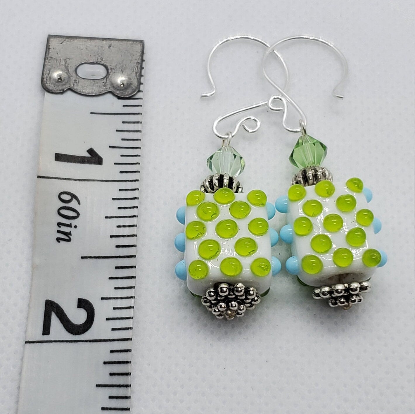 Prickly Pear Artisan Glass Earrings, Lampwork Glass Bead by Grace Lampwork Beads, Silver Filled Earring Wire