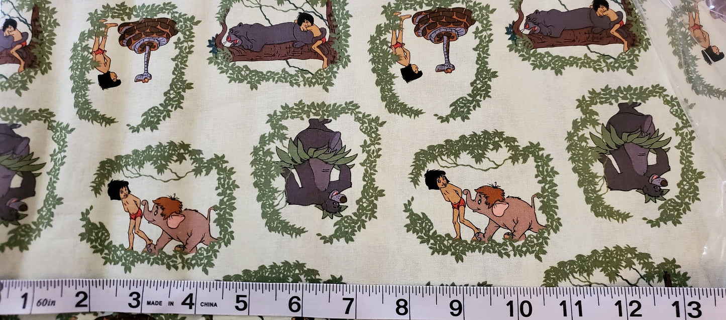 Mowgli, Kaa and Baloo Jungle Book Disney Fabric by the half yard. 100% Cotton.