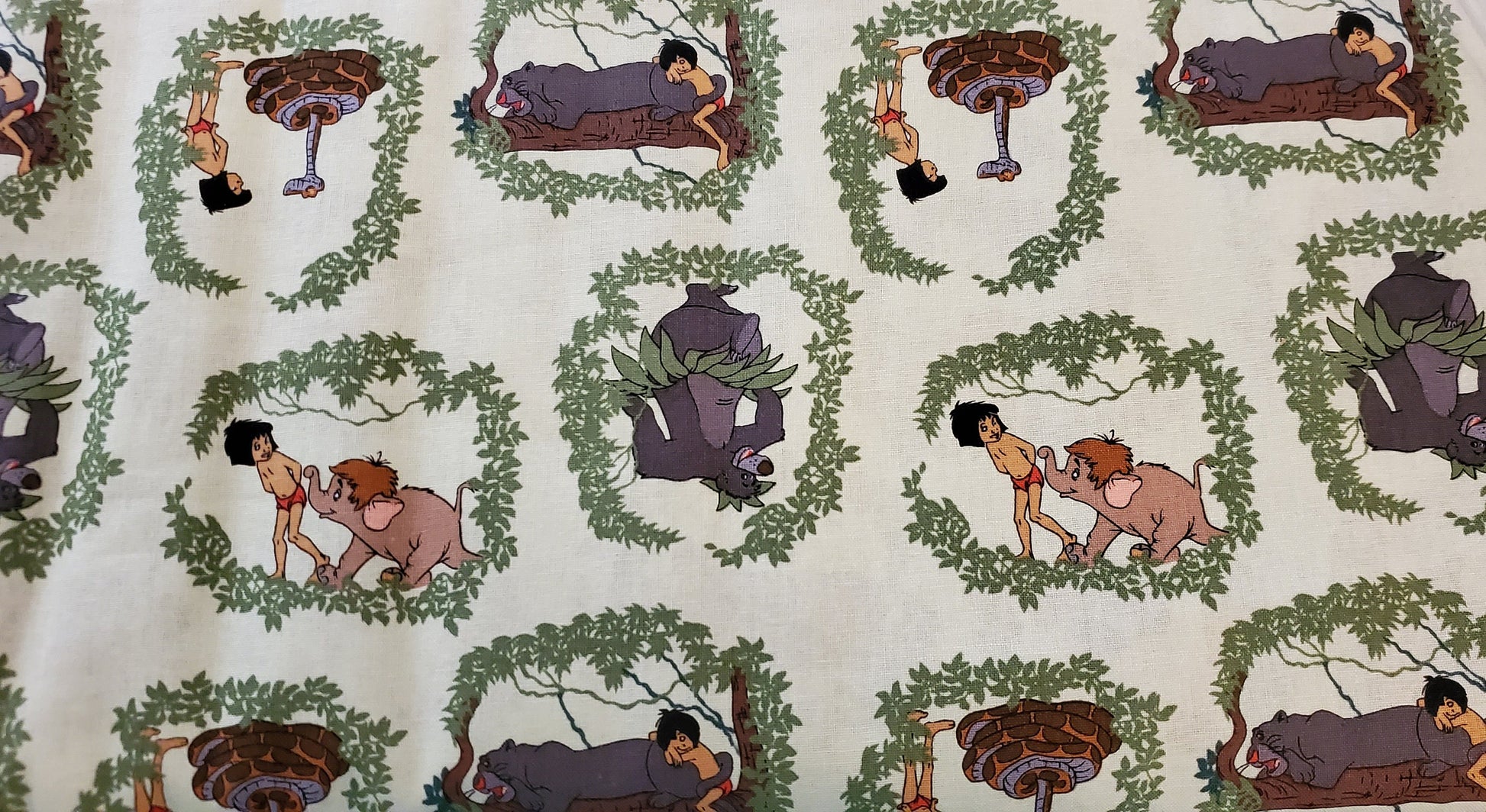 Mowgli, Kaa and Baloo Jungle Book Disney Fabric by the half yard. 100% Cotton.