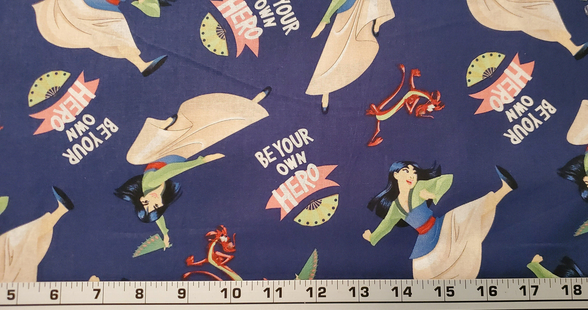 Disney MULAN Be your own hero - MUSHO Fabric by the half yard. 100% Cotton.