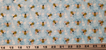 Bumble Bees glitter fabric by the half yard. 100% Cotton.