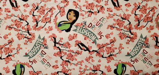 Disney PRINCESS MULAN Dreams Blossom Fabric by the half yard. 100% Cotton.