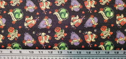 Disney Villains Tattoo Badges Fabric by the half yard. 100% Cotton.