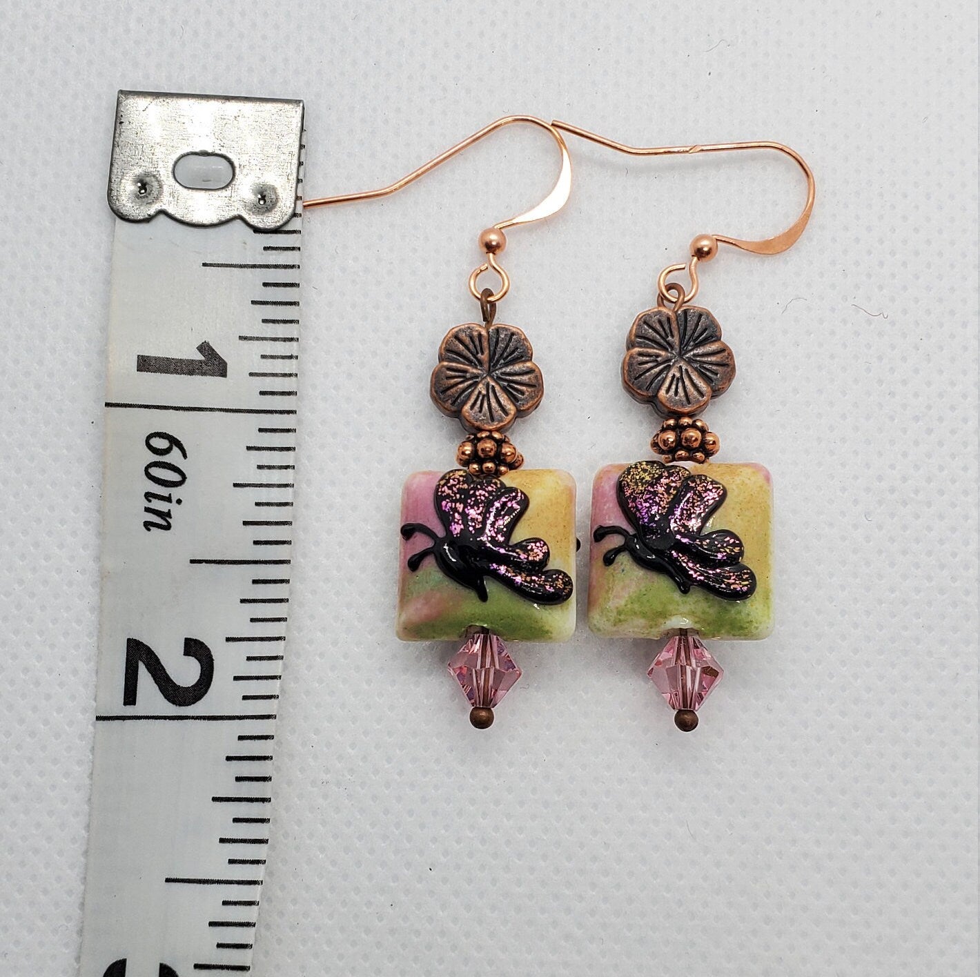 Butterfly Blooms Artisan Glass Earrings, Lampwork Glass Bead by Grace Lampwork Beads, Copper Earring Wire