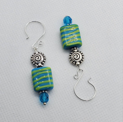 Calypso Dreams Artisan Glass Earrings, Lampwork Glass Bead by Grace Lampwork Beads, Silver Filled Earring Wire