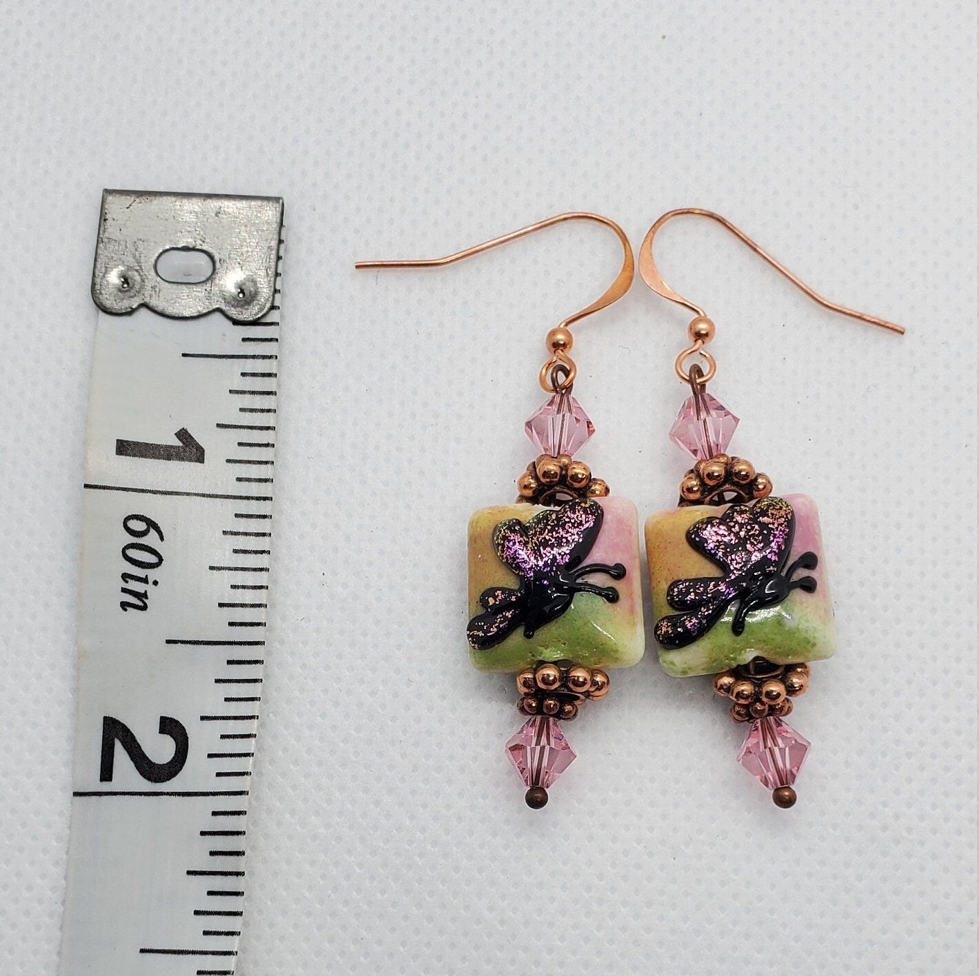 Butterfly Angel Artisan Glass Earrings, Lampwork Glass Bead by Grace Lampwork Beads, Copper Earring Wire