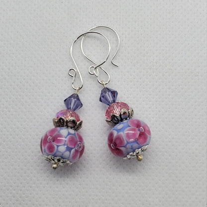 Hope Blossoms Artisan Glass Earrings, Lampwork Glass Bead by Grace Lampwork Beads, Silver Filled Earring Wire