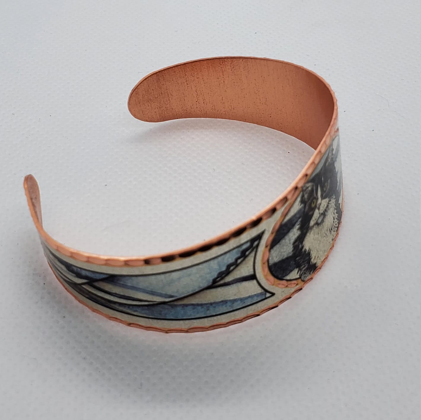 BR - Black and white cat - Beautiful adjustable COPPER cuff bracelet.