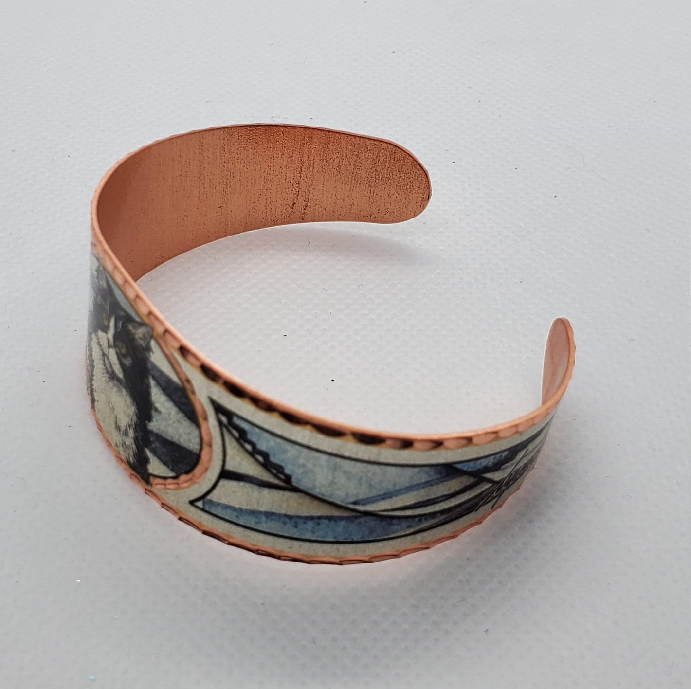 BR - Black and white cat - Beautiful adjustable COPPER cuff bracelet.