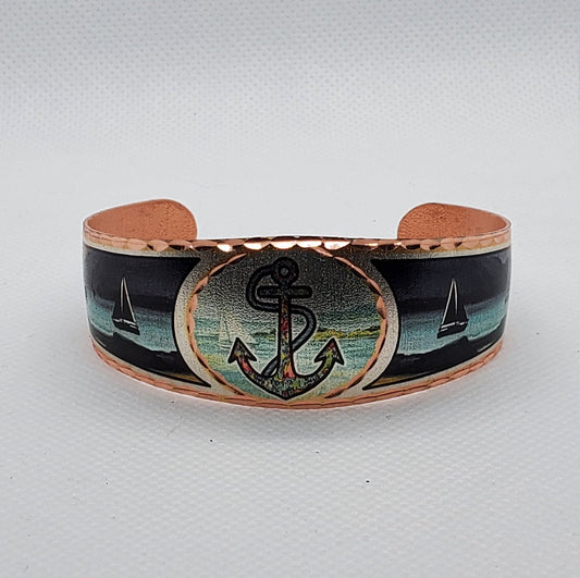 Br - NAUTICAL ANCHOR - Beautiful adjustable COPPER cuff bracelet. Ocean/Seashore Jewelry.