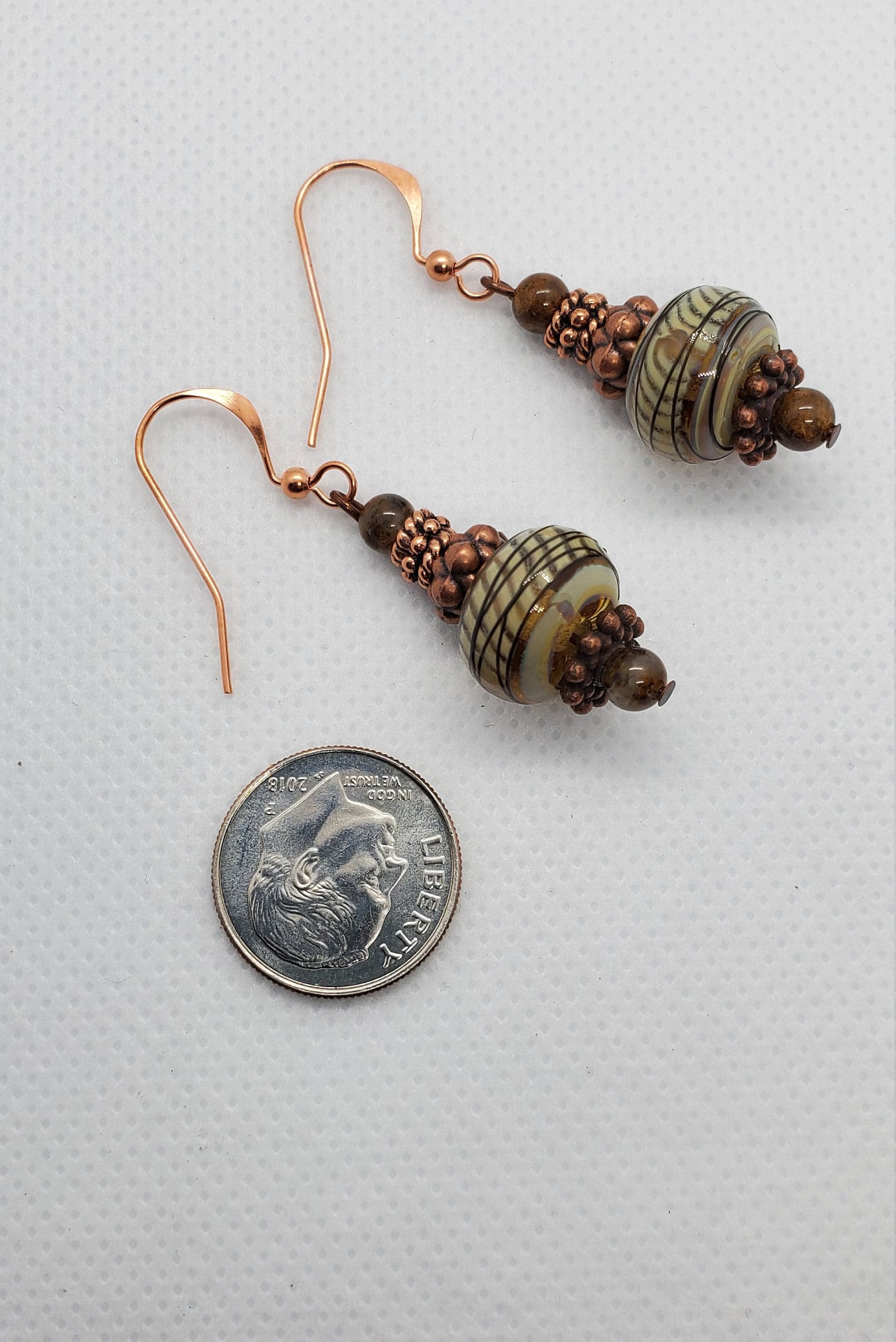 Copper Bliss Artisan Glass Earrings, Lampwork Glass Bead by Grace Lampwork Beads, Copper Earring Wire