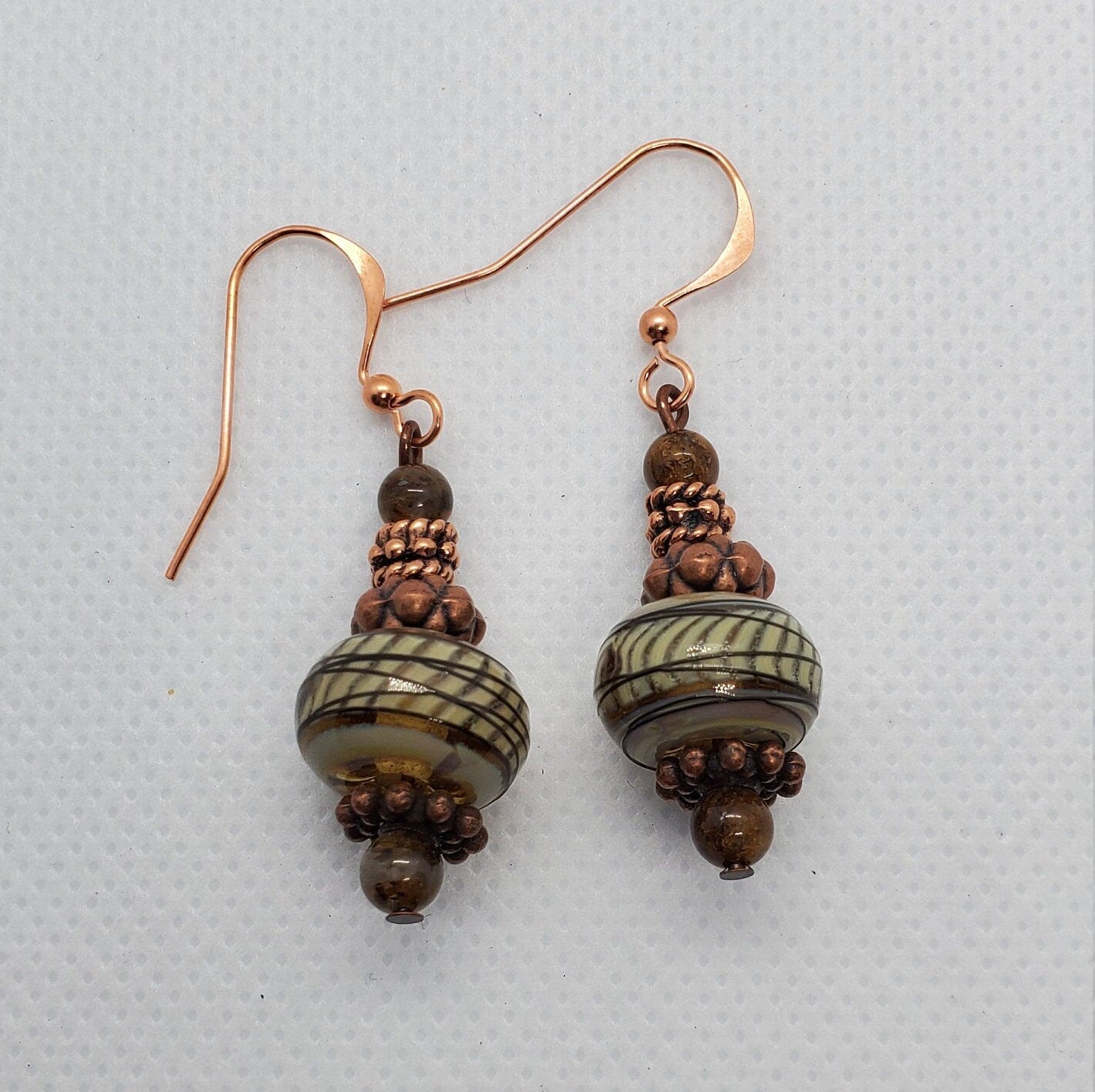 Copper Bliss Artisan Glass Earrings, Lampwork Glass Bead by Grace Lampwork Beads, Copper Earring Wire