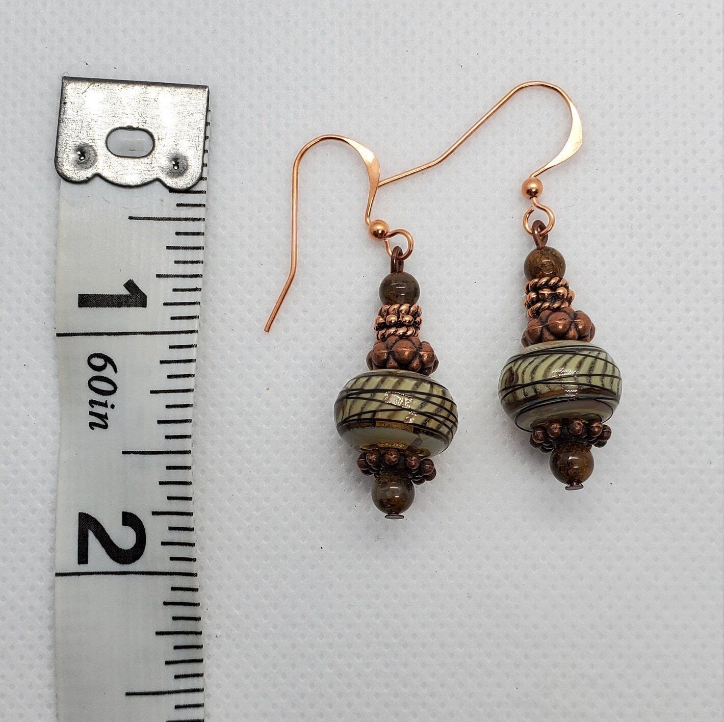 Copper Bliss Artisan Glass Earrings, Lampwork Glass Bead by Grace Lampwork Beads, Copper Earring Wire