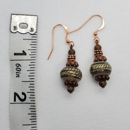 Copper Bliss Artisan Glass Earrings, Lampwork Glass Bead by Grace Lampwork Beads, Copper Earring Wire