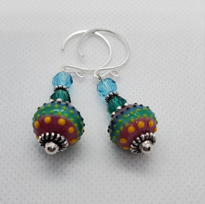 Calypso Bay Artisan Glass Earrings, Lampwork Glass Bead by Grace Lampwork Beads, Silver Filled Earring Wire