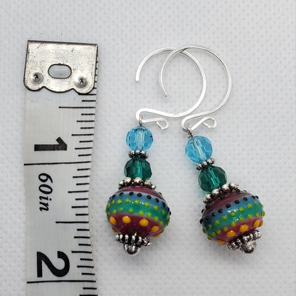 Calypso Bay Artisan Glass Earrings, Lampwork Glass Bead by Grace Lampwork Beads, Silver Filled Earring Wire