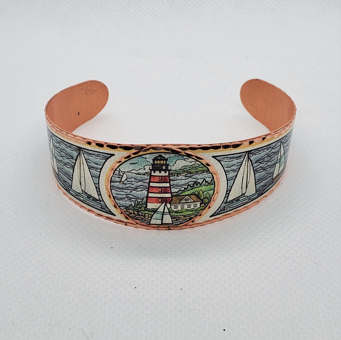 BR - LIGHTHOUSE - Beautiful adjustable COPPER cuff bracelet. Ocean/Seashore Jewelry.