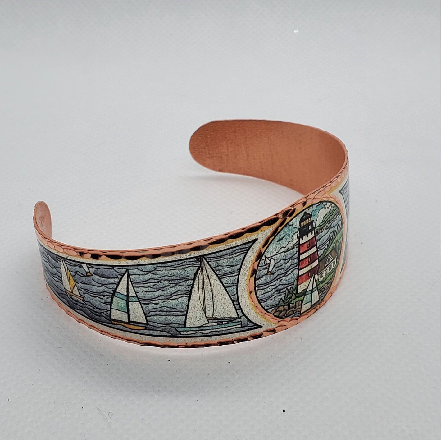 BR - LIGHTHOUSE - Beautiful adjustable COPPER cuff bracelet. Ocean/Seashore Jewelry.