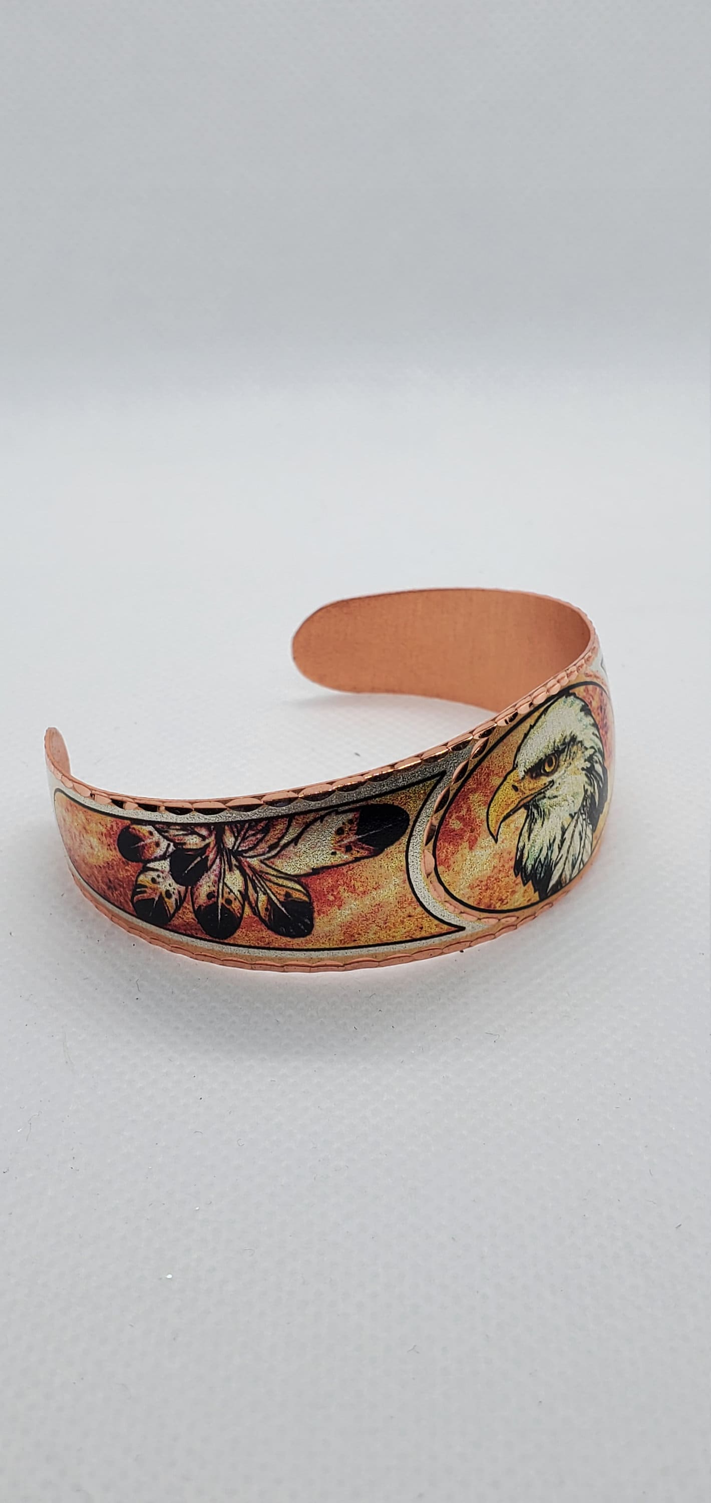 BR - Feathers and Eagle - Beautiful adjustable COPPER cuff bracelet.