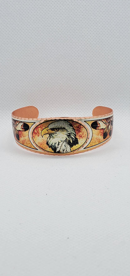 BR - Feathers and Eagle - Beautiful adjustable COPPER cuff bracelet.