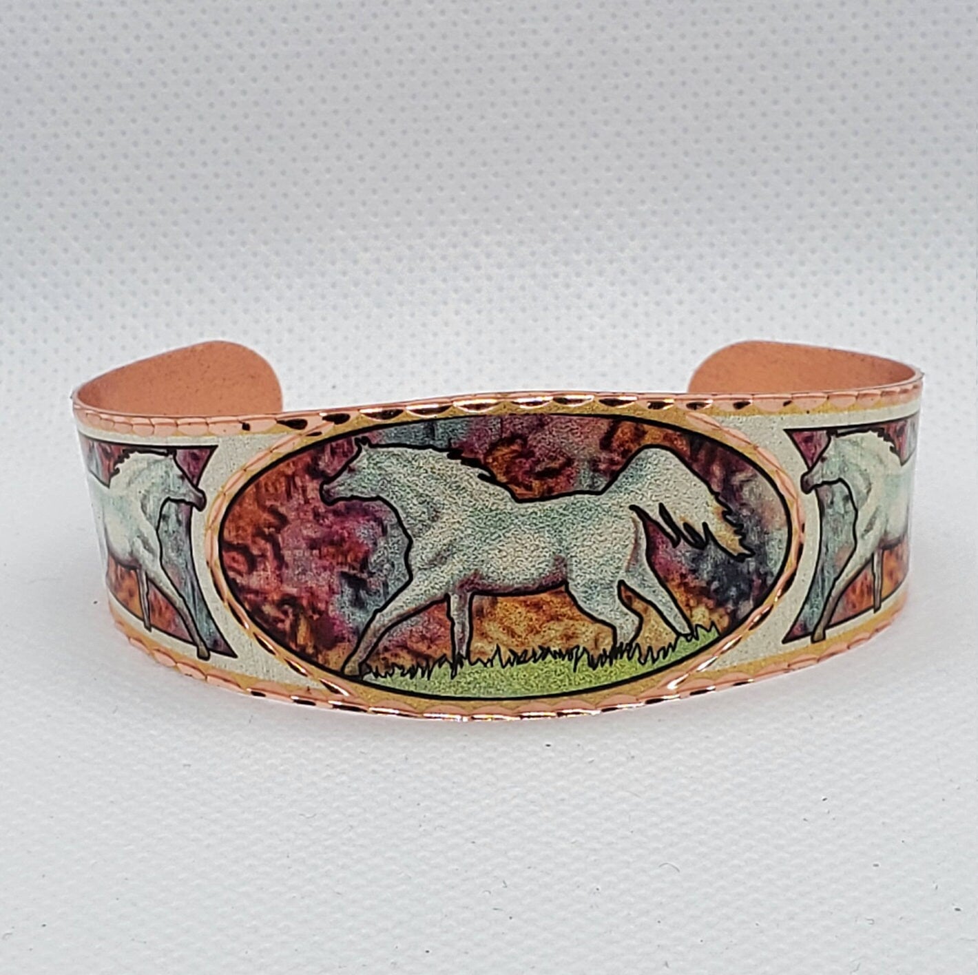 BR- Flame Painted Color Horse Bracelet - Beautiful adjustable COPPER cuff bracelet.