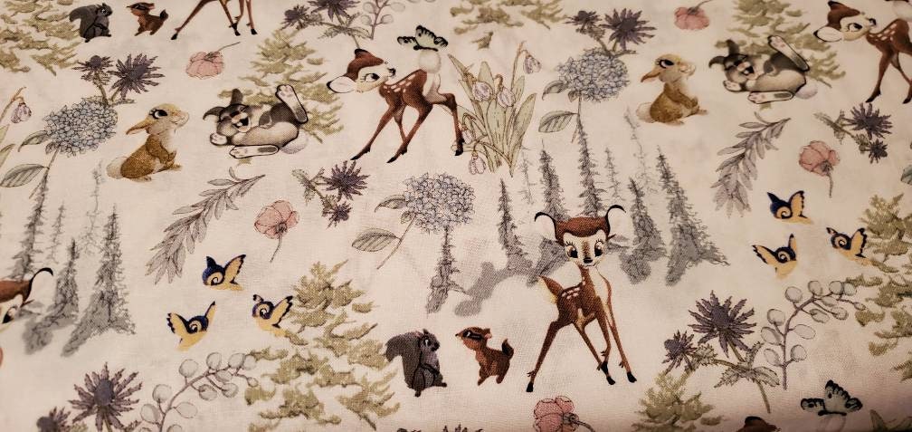 Bambi and Friends Fabric by the half yard. 100% Cotton. BAMBI THUMPER