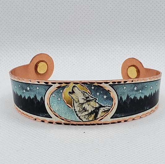 BR - Howling Wolf Magnetic Bracelet - Beautiful adjustable COPPER cuff bracelet.