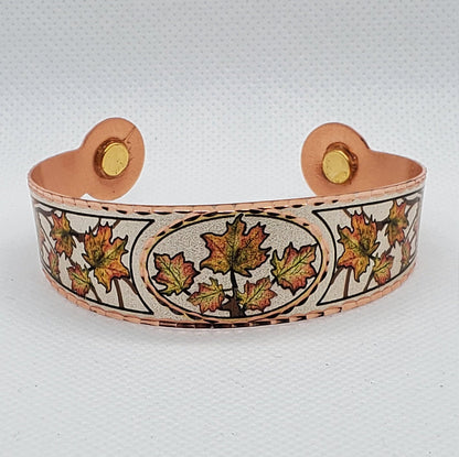 BR - Maple Leaves Magnetic Bracelet - Beautiful adjustable COPPER cuff bracelet.