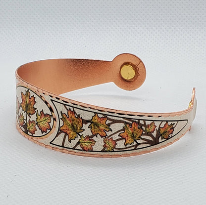 BR - Maple Leaves Magnetic Bracelet - Beautiful adjustable COPPER cuff bracelet.