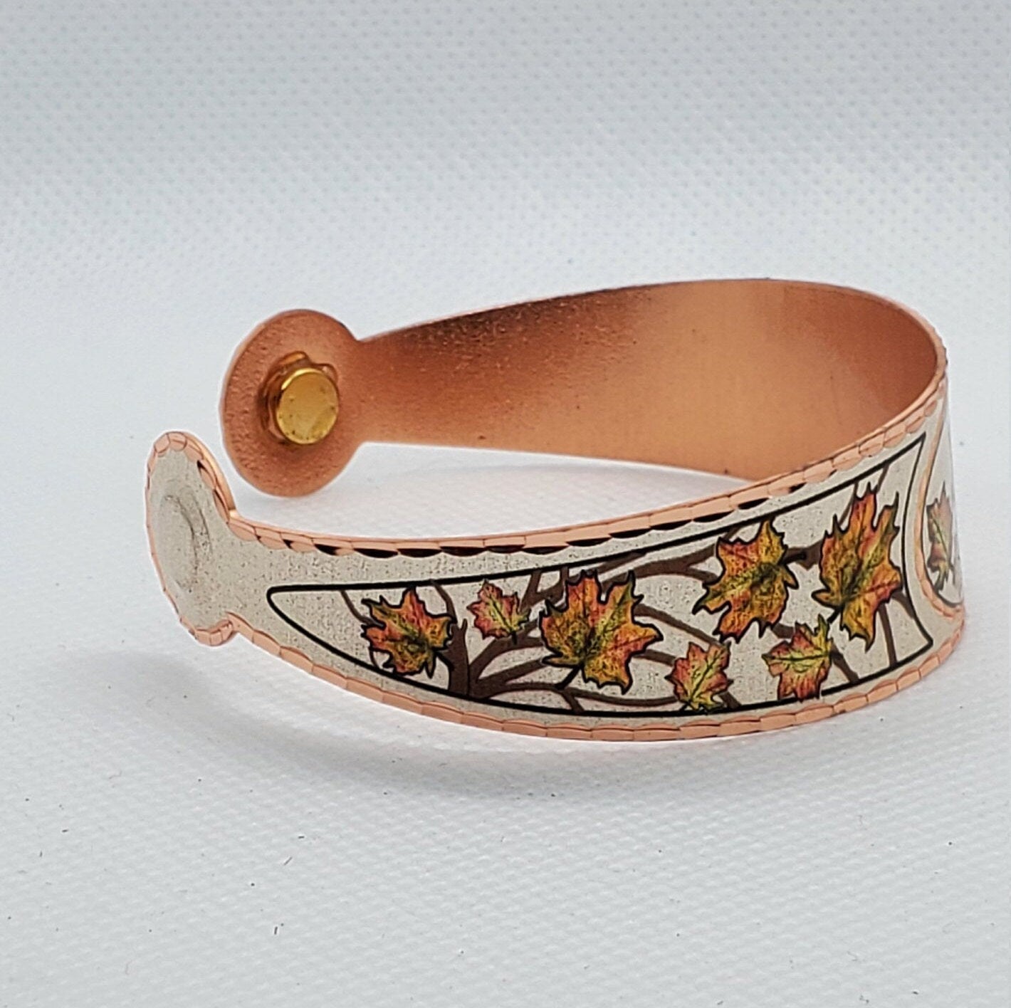 BR - Maple Leaves Magnetic Bracelet - Beautiful adjustable COPPER cuff bracelet.