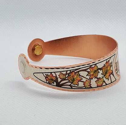 BR - Maple Leaves Magnetic Bracelet - Beautiful adjustable COPPER cuff bracelet.