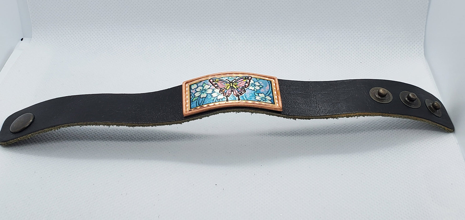B - Swallowtail Butterfly - Beautiful adjustable COPPER leather bracelet.