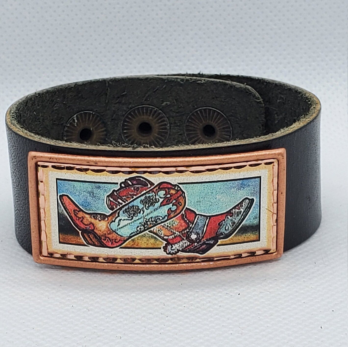 B - Cowboy Boots - Beautiful adjustable COPPER leather bracelet.